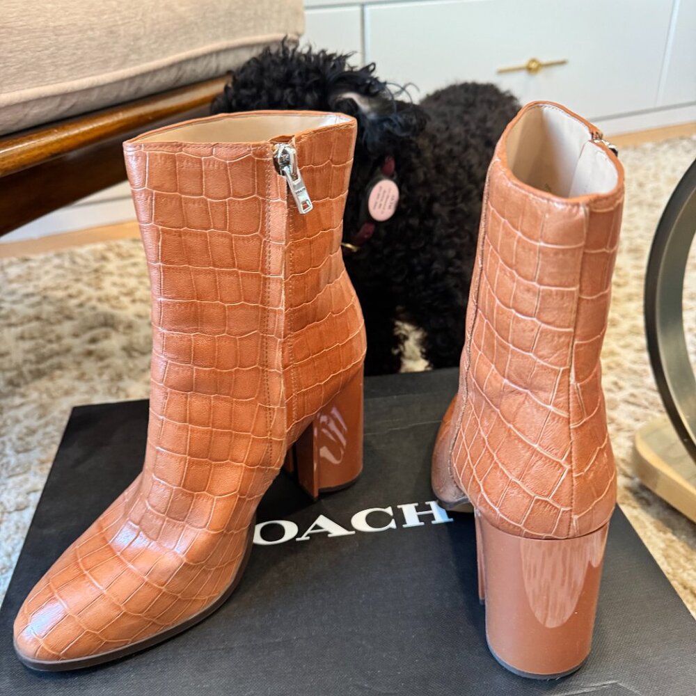 Tan Crocodile-embossed leather Coach Booties - Picture 2 of 4